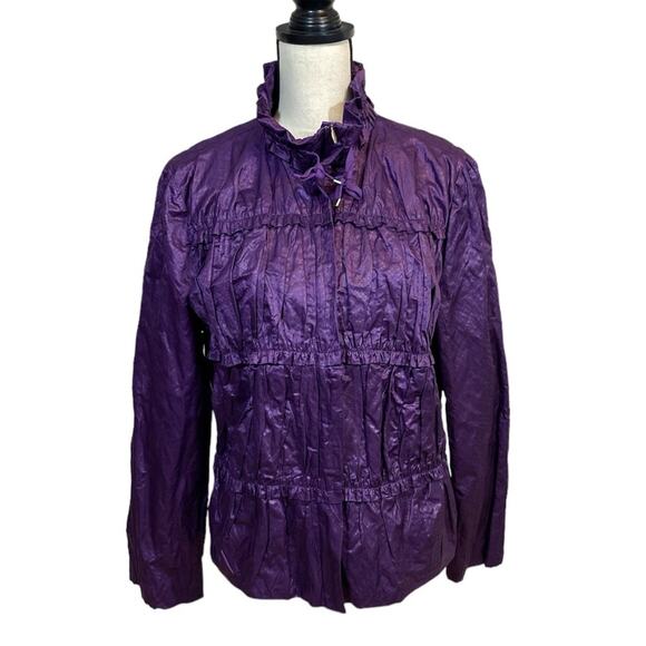Chico’s Purple Ruffled Windbreaker Zip Up Jacket Size Large - Picture 1 of 7